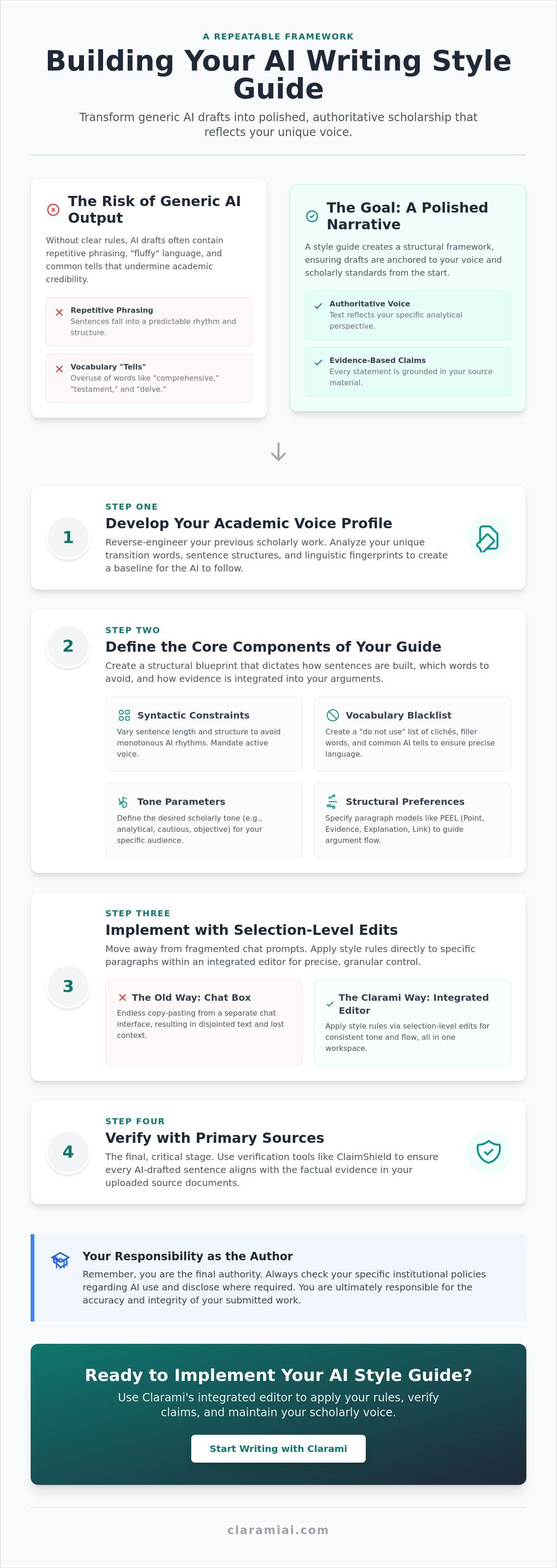 Creating an AI writing style guide for academic and professional integrity infographic