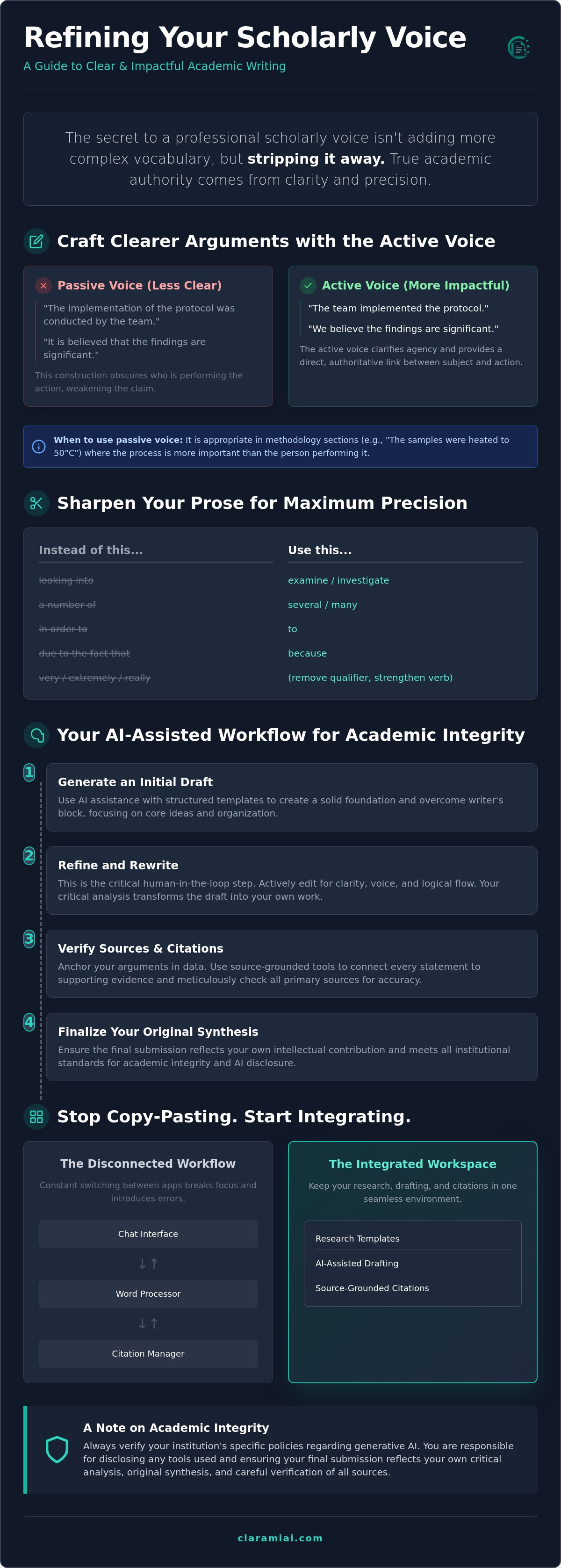 How to improve academic writing style: A guide to clarity and precision infographic